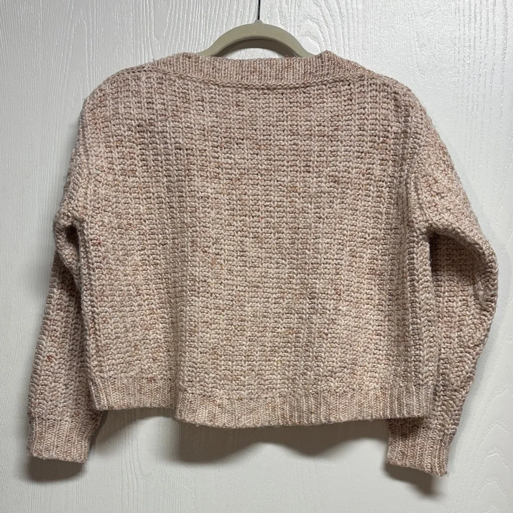 J. Crew Textured Knit Sweater‎ - Cream/Pink With Button Neck